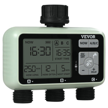 Water Timer, 3 Outlets, Hose Watering Sprinkler Timer, with 3 Independent Watering Zone LCD Display Rain Delay Mode Manual Mode 360° Brass Inlet Metal Filter, IPX6 Waterproof for Yard Watering