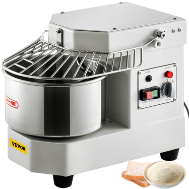 Commercial Food Mixer, 8.5Qt Capacity, 450W Dual Rotating Dough Kneading Machine with Food-grade Stainless Steel Bowl, Security Shield & Timer Included, Baking Equipment for Restaurant Pizzeria
