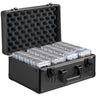 Graded Card Storage Box, 4 Slots, Graded Sports Cards Holder Carrying Case with Key Lock Foam Dividers, for 96 PSA Graded Cards 68 BGS Cards 76 SGC Cards 348 Top Loaders or 999+ Loose Cards