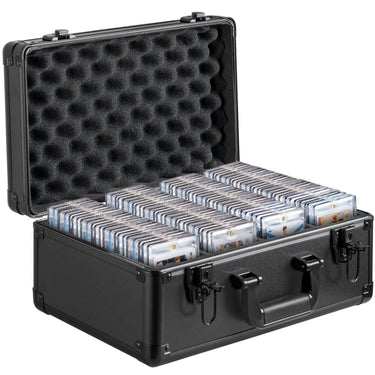 Graded Card Storage Box, 4 Slots, Graded Sports Cards Holder Carrying Case with Key Lock Foam Dividers, for 96 PSA Graded Cards 68 BGS Cards 76 SGC Cards 348 Top Loaders or 999+ Loose Cards