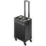 5 in 1 Professional Makeup Train Case Aluminum Cosmetic Case, Rolling Makeup Case Extra Large Trolley Makeup Travel Organizer, with 360° Swivel Wheels & Adjustable Pull Rod, Black