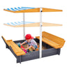 Wooden Sandbox with Canopy, 57.3 x 47.2 x 47.2 in Sand Box, Sand Pit with Foldable Bench Seats and Bottom Liner, Natural Wood Kids Sandbox for Outdoor Backyard, Beach, Park, Gift for Ages 3-12