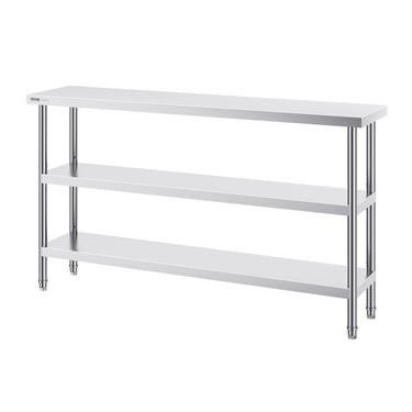 Stainless Steel Food Prep Table, 14 x 60 x 34 Inch Commercial Kitchen Worktable, with 2 Adjustable Undershelf, Heavy Duty Prep Table Metal Work Table for BBQ, Kitchen, Home, and Garage