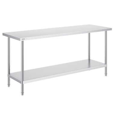 Stainless Steel Prep Table, 24 x 72 x 34 Inch, Heavy Duty Metal Worktable with 3 Adjustable Height Levels, Commercial Workstation for Kitchen Garage Restaurant Backyard