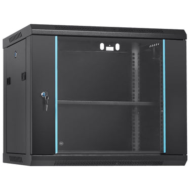 9U Wall Mount Network Server Cabinet, 15.5'' Deep, Server Rack Cabinet Enclosure, 200 lbs Max. Ground-mounted Load Capacity, with Locking Glass Door Side Panels, for IT Equipment, A/V Devices