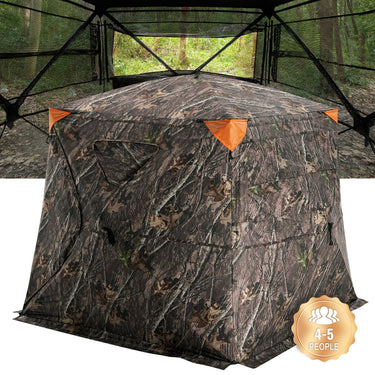 Hunting Blind, 270° See Through Ground Blind, 4-5 Person Pop Up Deer Blind for Hunting with Carrying Bag, Portable Resilient Hunting Tent, One-Way See-Through Mesh for Turkey and Deer Hunting