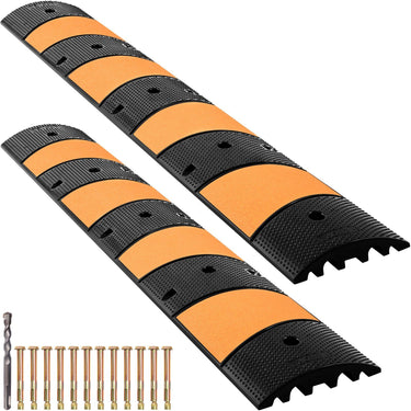 Rubber Speed Bump, 2 Pack 2 Channel Speed Bump Hump, 72.8" Long Modular Speed Bump Rated 22000 LBS Load Capacity, 72.8 x 12.2 x 2.2 Garage Speed Bump for Asphalt Concrete Gravel Driveway-6 FT
