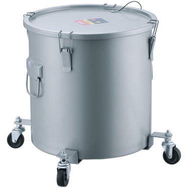 Fryer Grease Bucket, 8 Gal Oil Disposal Caddy with Caster Base, Carbon Steel with Rust-Proof Coating, Oil Transport Container with Lid, Lock Clips, Filter Bag for Hot Cooking Oil Filtering, Gray