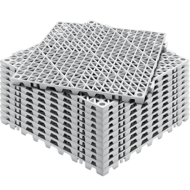 Modular Interlocking Cushion, 12 Pack 12" x 12" Splicing Drainage Mats, PVC Interlocking Drainage Floor Tiles, Non-Slip Drainage Holes for Restroom, Bathroom, Kitchen, Pool, Wet Areas, Gray
