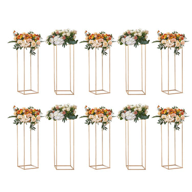 10PCS 31.5inch High Wedding Flower Stand, With Acrylic Laminate,Metal Vase Column Geometric Centerpiece Stands, Gold Rectangular Floral Display Rack for Events Reception, Party Decoration