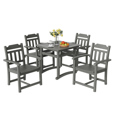 5 Pieces Patio Dining Set, Outdoor Square Furniture Table and Chairs, All Weather Garden Furniture Table Sets, HIPS Small Patio Conversation Set, For Lawn, Deck, Backyard, Poolside, Light Gray