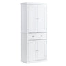72" Kitchen Pantry Storage Cabinet, Freestanding Utility Cabinets with Doors, Drawer and 3 Adjustable Shelves, Tall Food Buffet Pantries for Kitchen, Living Room, Dinning Room, Laundry, White