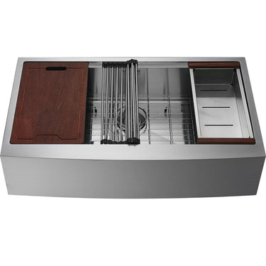 Farmhouse Kitchen Sink, 304 Stainless Steel Drop-In Sinks, Single Bowl Basin with Ledge & Accessories, Household Dishwasher Sinks for Workstation, Prep Kitchen, and Bar Sink, 36 inch