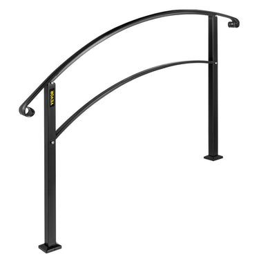 Handrails for Outdoor Steps, Fit 1 or 3 Steps Outdoor Stair Railing, Black Wrought Iron Handrail, Flexible Front Porch Hand Rail, Transitional Handrails for Concrete Steps or Wooden Stairs