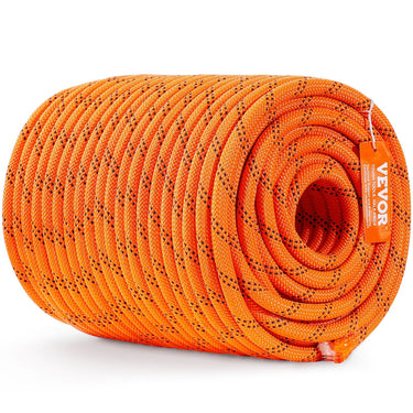 Double Braided Polyester Rope, 1/2 in x 220 ft, 48 Strands, 8000 LBS Breaking Strength Outdoor Climbing Rope, Arborist Rigging Rope for Rock Hiking Camping Swing Rappelling Rescue, Orange/Black