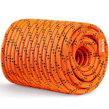 Double Braided Polyester Rope, 3/4 in x 220 ft, 24 Strands, 20000 LBS Breaking Strength Outdoor Rope, Arborist Rigging Rope for Rock Hiking Camping Swing Rappelling Rescue, Orange/Black
