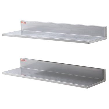 8.6" x 30" Stainless Steel Shelf, Wall Mounted Floating Shelving with Backsplash, 44 lbs Load Capacity Commercial Shelves, Heavy Duty Storage Rack for Restaurant, Bar, Home, and Hotel (2 Packs)