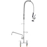 Commercial Faucet with Pre-Rinse Sprayer, 44" Height, 8" Center, 12" Swing Spout, Deck Mount Kitchen Sink Faucet, Brass Constructed Device with Pull Down Spray, for 1/2/3 Compartment Sink