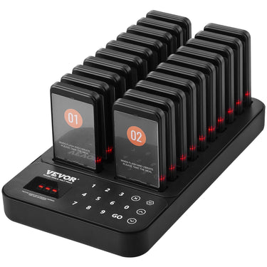 Restaurant Pager System, Wireless 400m Long Range Lineup Waiting Queue Signal, Guest Customer Calling Beepers with Vibration & Flashing, 20 Buzzers for Food Truck, Church, Nursery, Hospital