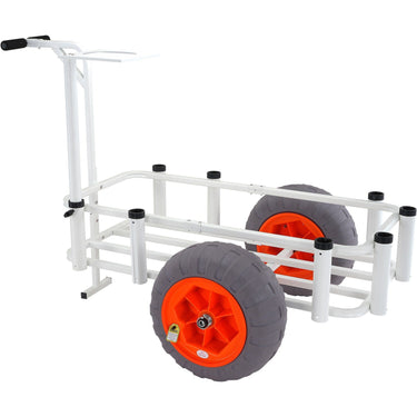 Beach Fishing Cart, 350 lbs Load Capacity, Fish and Marine Cart with Two 16" Big Wheels PU Balloon Tires for Sand, Heavy-Duty Aluminum Pier Wagon Trolley with 8 Rod Holders for Fishing, Picnic