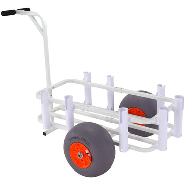 Beach Fishing Cart, 300 lbs Load Capacity, Fish and Marine Cart with Two 13" Big Wheels PU Balloon Tires for Sand, Heavy-Duty Aluminum Pier Wagon Trolley with 8 Rod Holders for Fishing, Picnic