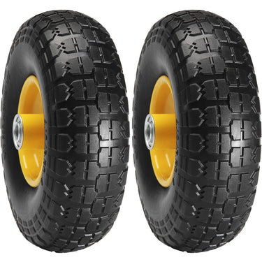 Solid PU Run-Flat Tire Wheel, 10", 2-Pack, 400 lbs Dynamic Load, 450 lbs Static Load, Flat Free Tubeless Tires and Wheels for Hand Truck, Utility Cart, Dollies, Garden Trailers, Various Carts