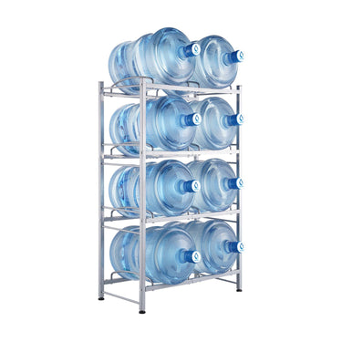 4 Tiers Water Jug Holder Double Row Water Bottle Rack for 8 Bottles Silver