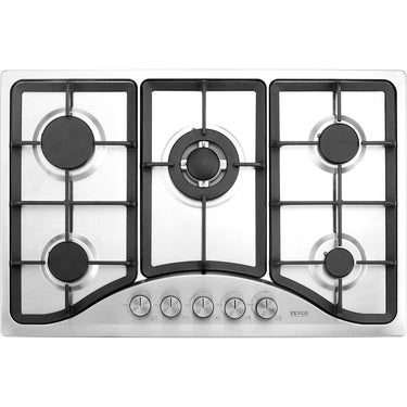 Gas Cooktop 30 inch, Max 12250BTU 5 Burners Built-in Stainless Steel Gas Stove Top, LPG/NG Convertible Dual Fuel Natural Gas Hob with Thermocouple Protection