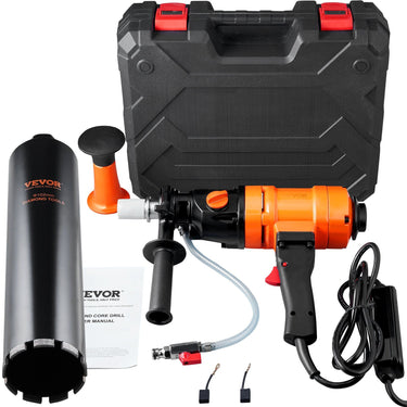 Diamond Core Drilling Machine, 4in Handheld Wet Concrete Core Drill Rig, 1100-2400RPM Two Speed & 1-1/4" Thread & 2 Bubble Levels, 3-4in Drilling Diameter for Concrete Brick Block Stone, 1500W
