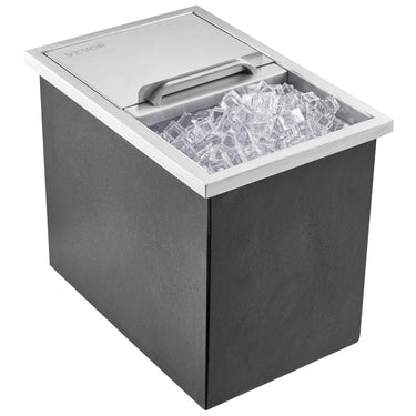 Drop in Ice Chest, 18"L x 12"W x 14.5"H Stainless Steel Ice Cooler, Commercial Ice Bin with Sliding Cover, 40.9 qt Outdoor Kitchen Ice Bar, Drain-pipe and Drain Plug Included, for Cold Wine Beer