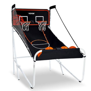 Foldable Basketball Arcade Game, 2 Player Indoor Basketball Game, Home Dual Shot Sport with 5 Balls, 8 Game Modes, Electronic Scoreboard, and Inflation Pump, for Kids, Adults (Black & White)