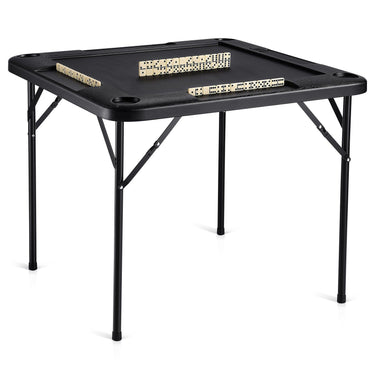 Mahjong Table 4 Player Folding Card Table & 4 Cup Holders Chip Trays Black