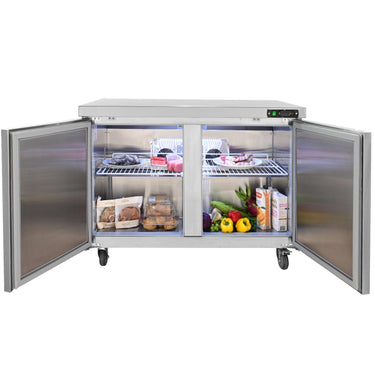 Commercial Refrigerator, 48" Worktop Undercounter Refrigerator, 12.85 Cu. Ft Thick Stainless Steel Refrigerated Food Prep Station, 2 Door Worktop Fridge with lock for Restaurant, Bar, Diner