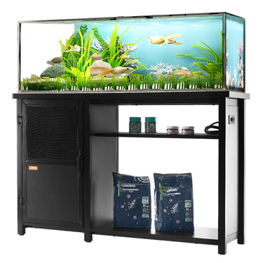 Aquarium Stand, 75 Gallon Fish Tank Stand, 52 x 19.7 x 32.3 in Steel and MDF Turtle Tank Stand, 626 lbs Load Capacity, Reptile Tank Stand with Storage Cabinet and Embedded Power Panel, Black