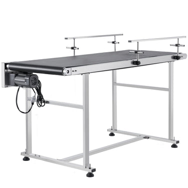 Belt Conveyor, 59 x 23.6 inch Conveyor Table, Heavy Duty Stainless Steel Motorized Belt Conveyor for Inkjet Coding Applications Powered PVC Belt Anti-Static Adjustable Speed (Double Guardrail)