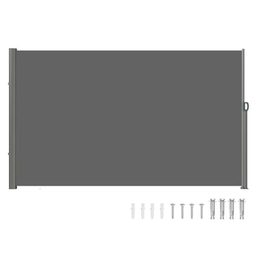 Retractable Side Awning, 63''x 118'' Full Aluminum Rust-Proof Outdoor Privacy Screen, Folding Room Divider Wind Screen for Patio Sun Shade, Backyard, Balcony, Roof Terraces and Pools, Gray