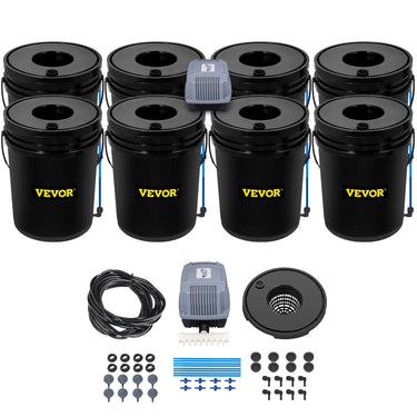 DWC Hydroponic System, 5 Gallon 8 Buckets, Deep Water Culture Growing Bucket, Hydroponics Grow Kit with Pump, Air Stone and Water Level Device, for Indoor/Outdoor Leafy Vegetables