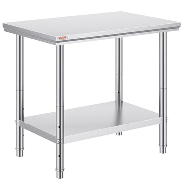 Stainless Steel Prep Table, 35 x 24 x 31 Inch, 700 lbs Load Capacity, Heavy Duty Metal Worktable with 3 Adjustable Height Levels, Commercial Workstation for Kitchen Garage Restaurant Backyard