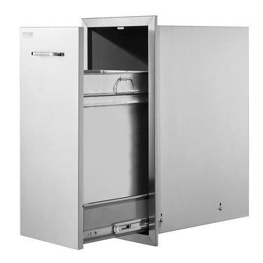 Pull Out Trash Drawer 13.4Wx26Hx19.6D Inch Lower Sliding Rails Stainless Steel Roll Out Trash Bin Pull Out Tray Outdoor Kitchen Trash Drawer with Handle for BBQ Island Grill Station