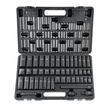 3/8" Drive Impact Socket Set, 48 Piece Socket Set SAE (5/16" -3/4") & Metric (8-22mm)6 Point Cr-V Drive Extension Bar Universal Joint & Power Drill Adapter Includes Storage Case