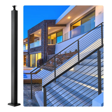 Cable Rail Post Level Deck Stair Post 42 x 1.97 x 1.97" Cable Handrail Post Stainless Steel Brushed Finishing Deck Railing DIY Picket Without Hole Stair Railing Kit with Mount Bracket Black