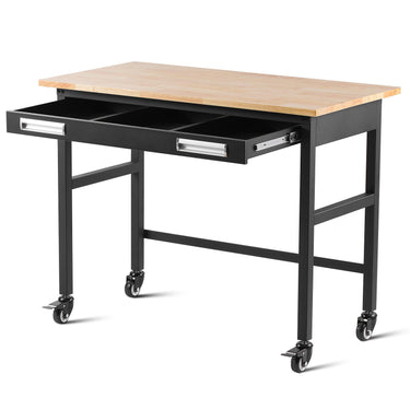 48" Workbench on Wheels Wood Top Work Table with Drawer Organizer 1500 lbs
