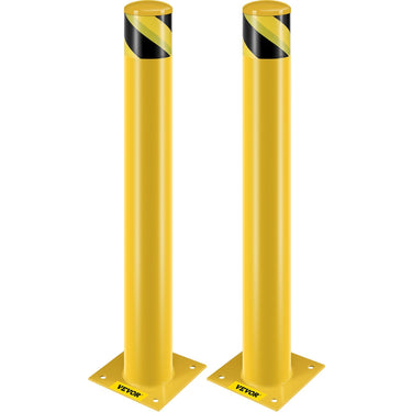 Safety Bollard, 36 Inch Height Bollard Post, 4.5 Inch Diameter Steel Pipe Safety Bollard Post, Yellow Steel Bollard, Steel Safety Bollard with 8 Anchor Bolts, Perfect for Traffic-Sensitive Area
