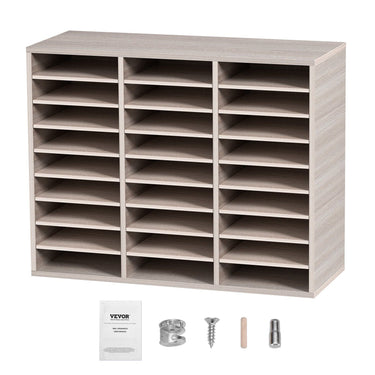 27 Compartments Wood Literature Organizer, Adjustable Shelves, Medium Density Fiberboard Mail Center, Office Home School Storage for Files, Documents, Papers, Magazines, Grey