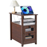 Farmhouse End Table, Narrow Night Stand with USB Ports and Outlets, 4 Tiers End Table Side Table Coffee Table with Storage Cabinet and 2 Drawers, Ideal for Living Room, Bedroom, Office, Brown