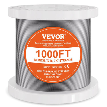 T316 Stainless Steel Cable 1/8" 7x7 Steel Wire Rope 1000 ft Cable Railing