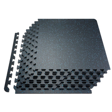 25 PCS 0.56" Thick Gym Floor Mats, 24"x24" EVA Foam & Rubber Top Interlocking Workout Mats with 100 sq.ft Coverage, Waterproof Exercise Puzzle Flooring for Gym, Home, Basement, Black & Blue