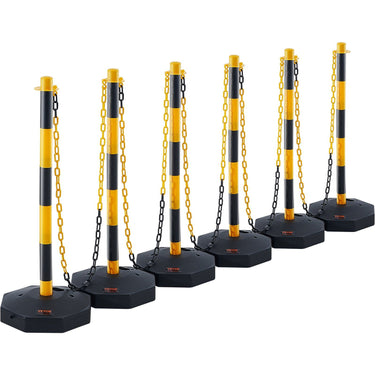 Adjustable Traffic Delineator Post Cones, 6 Pack, Traffic Safety Delineator Barrier with Fillable Base 8FT Chain, for Traffic Control Warning Parking Lot Construction Caution Roads, Yellow&Black