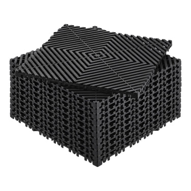 Interlocking Drainage Mat, 12'x12' Modular Cushion Durable PP Material, 12 Pcs Splicing Drainage Mats, Non-Slip Drainage Floor Tile and Shower Mat, for Garage, Garden, Kitchen & Outdoor, Black