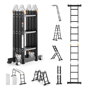 Multi-Purpose Folding Ladder 7-in-1 3 Step 12ft with Scaffolding Plank